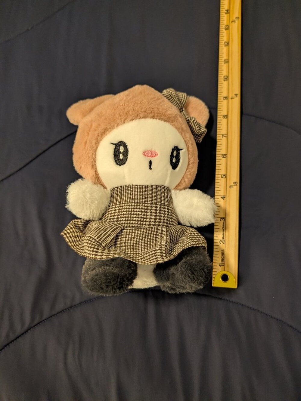 Sanrio My Melody Brown Houndstooth Dress Plush Stuffed Animal Toy Cute Kawaii